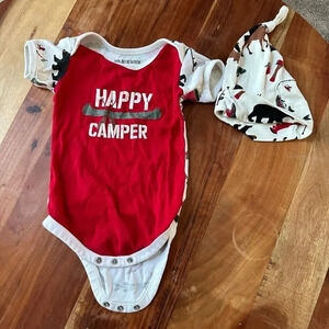 Little Blue House‎ Happy Camper Onesie Matching Hat 12-18M Hunting Camping